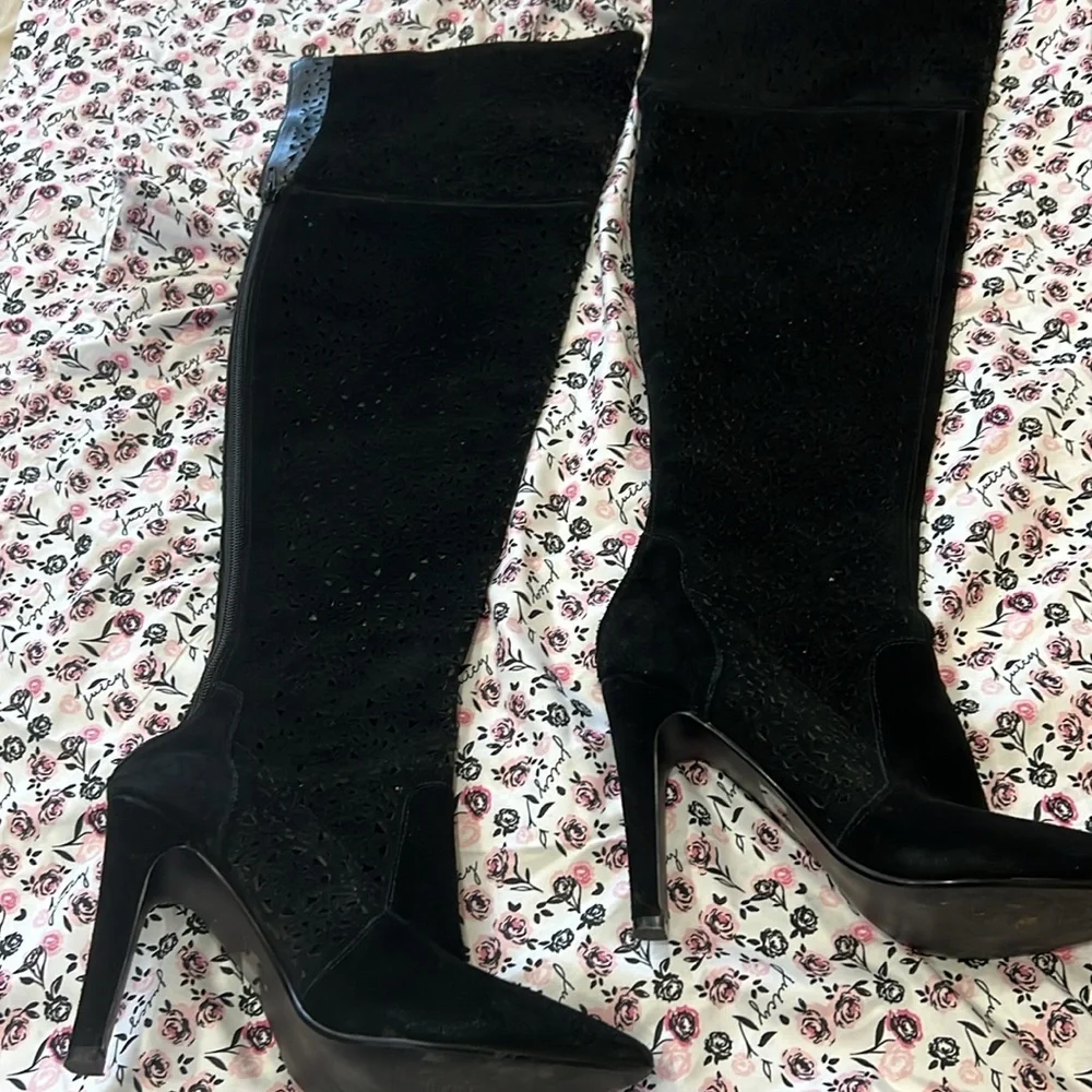 Fergie Destiny Black Suede Over The Knee Boots